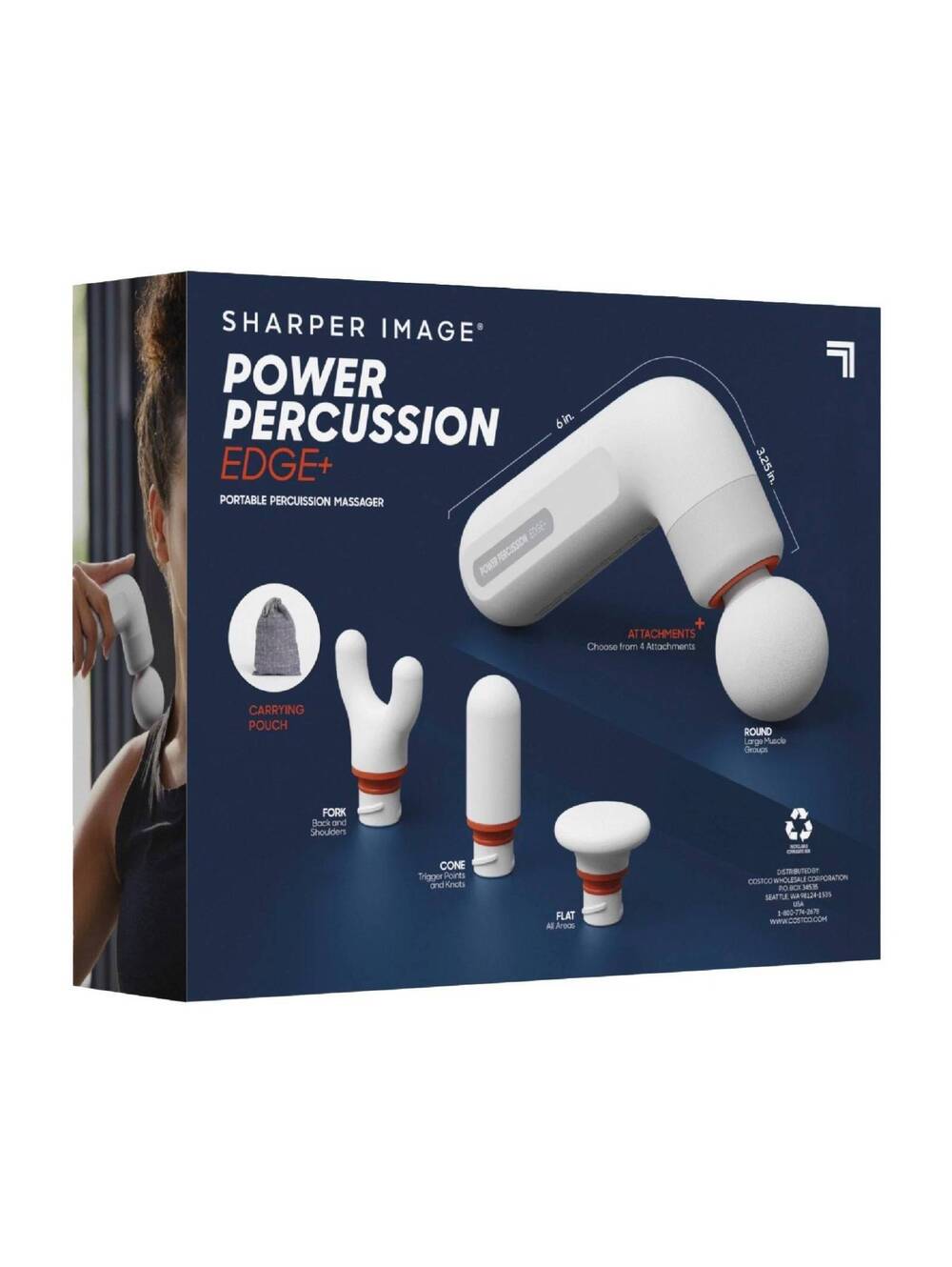 Sharper Image Power Percussion Edge+ High Intensity Massager 4 Heads Pouch NEW